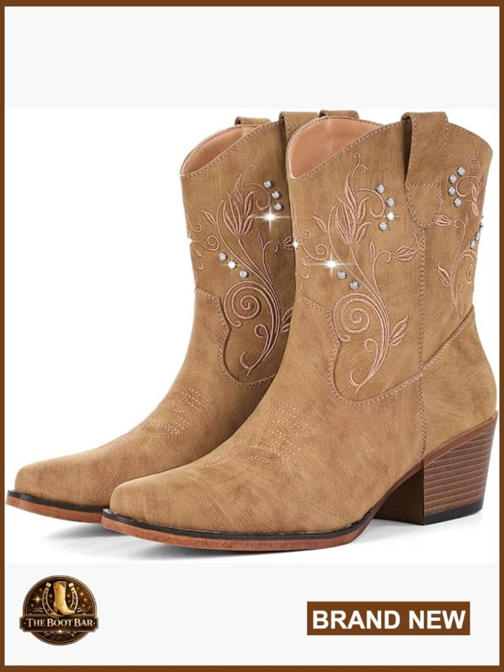 Women's Cowboy Ankle Bootie Chunky Heel Embroidered Rhinestone Western Snip Toe